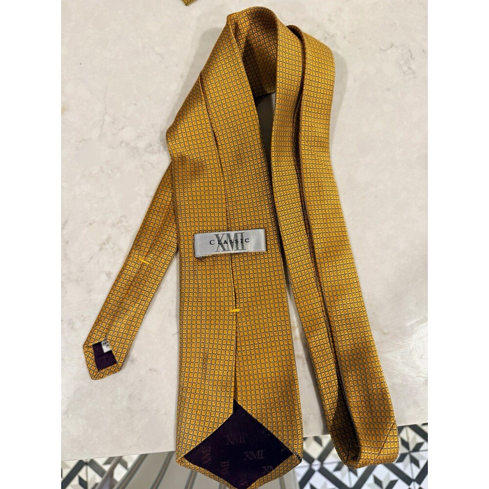 XMI Classic Gold Blue Geometric Woven Silk Men's Pointed Tie One Size